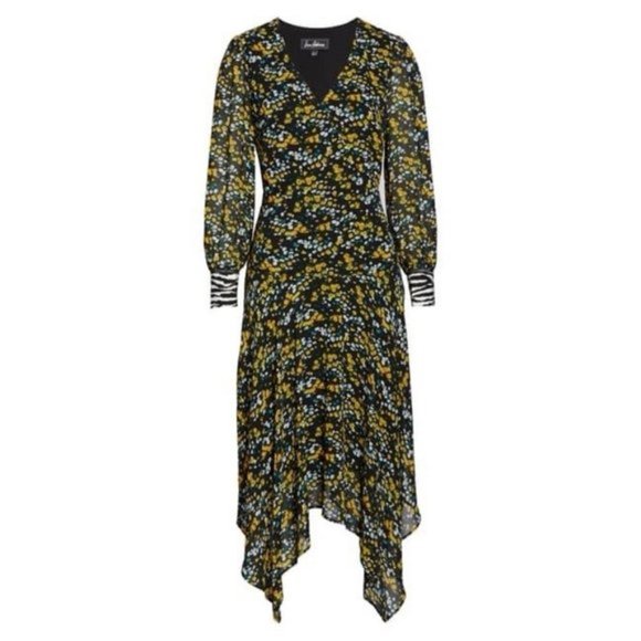 Sam Edelman Ditzy  Long Sleeve V-Neck Handkerchief Hem Midi Dress - Picture 2 of 6